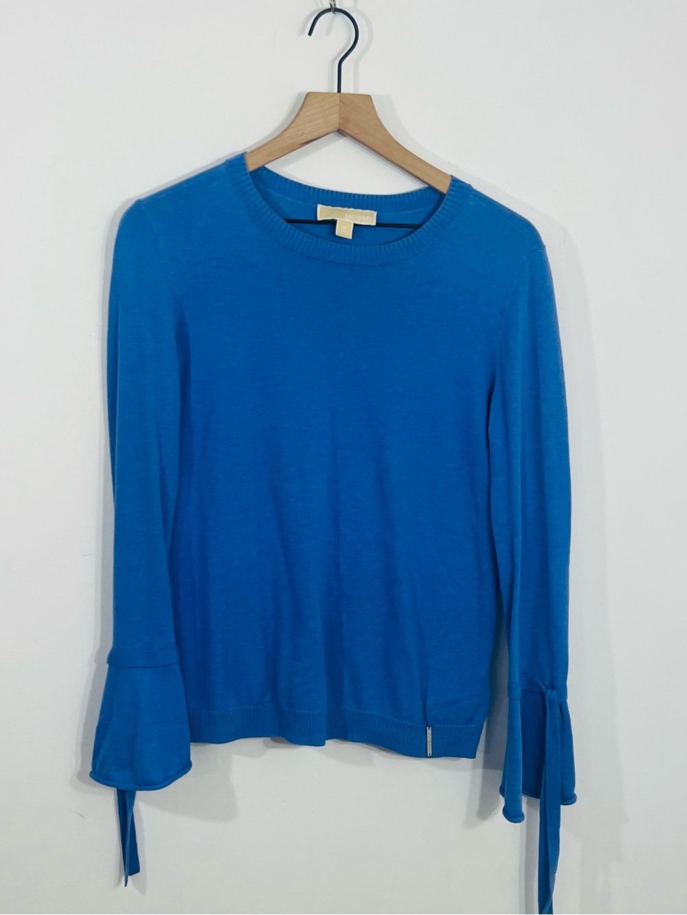 MICHAEL Michael Kors Tie Bell Sleeve Knit Crew Neck Beautiful Blue Size Medium